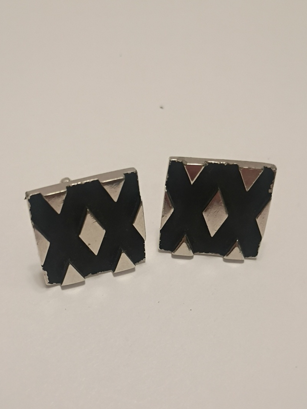 Swank Mid Century Black Silver Geometric Square Cufflinks